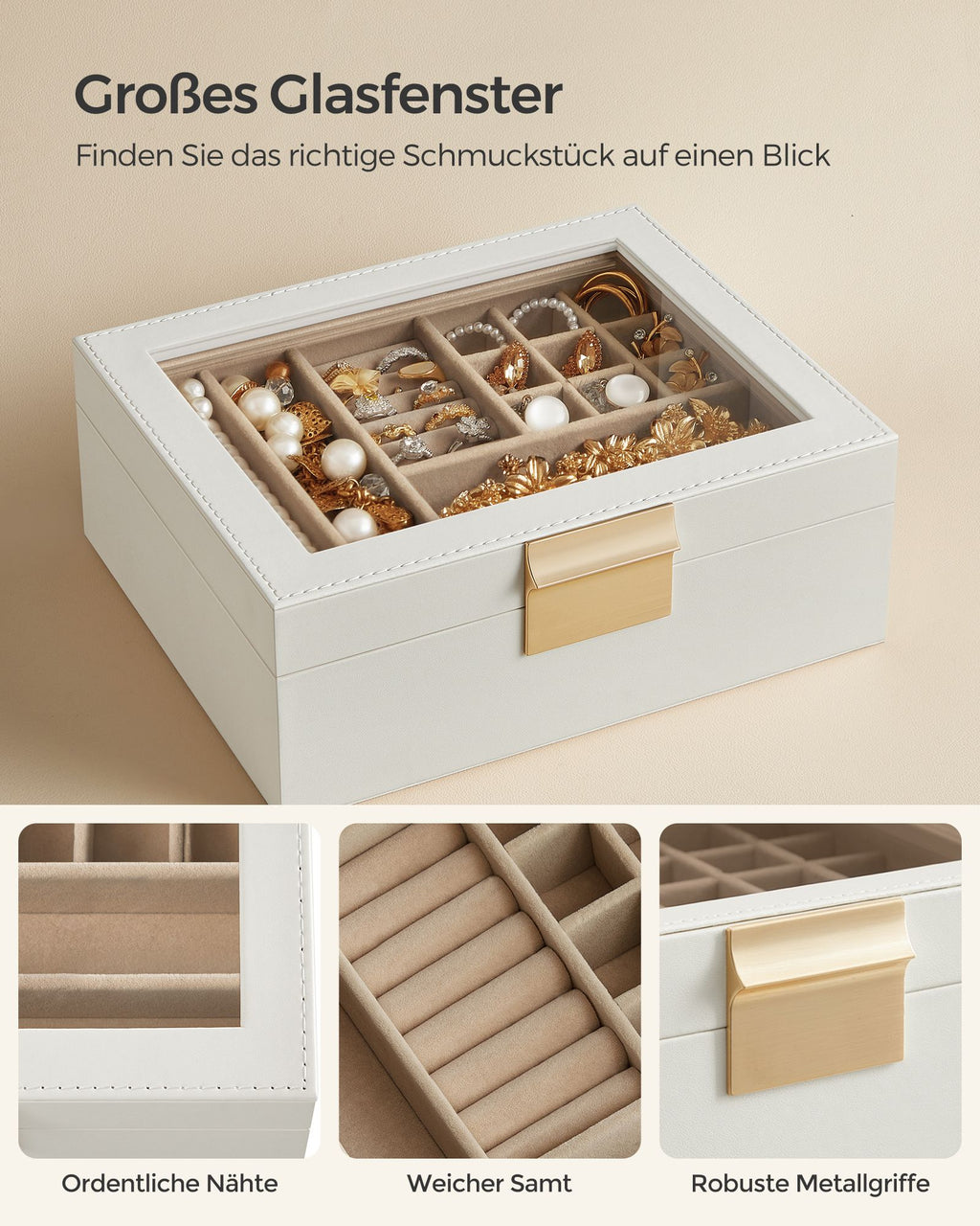 Jewelry box - 2 levels - White glass lid