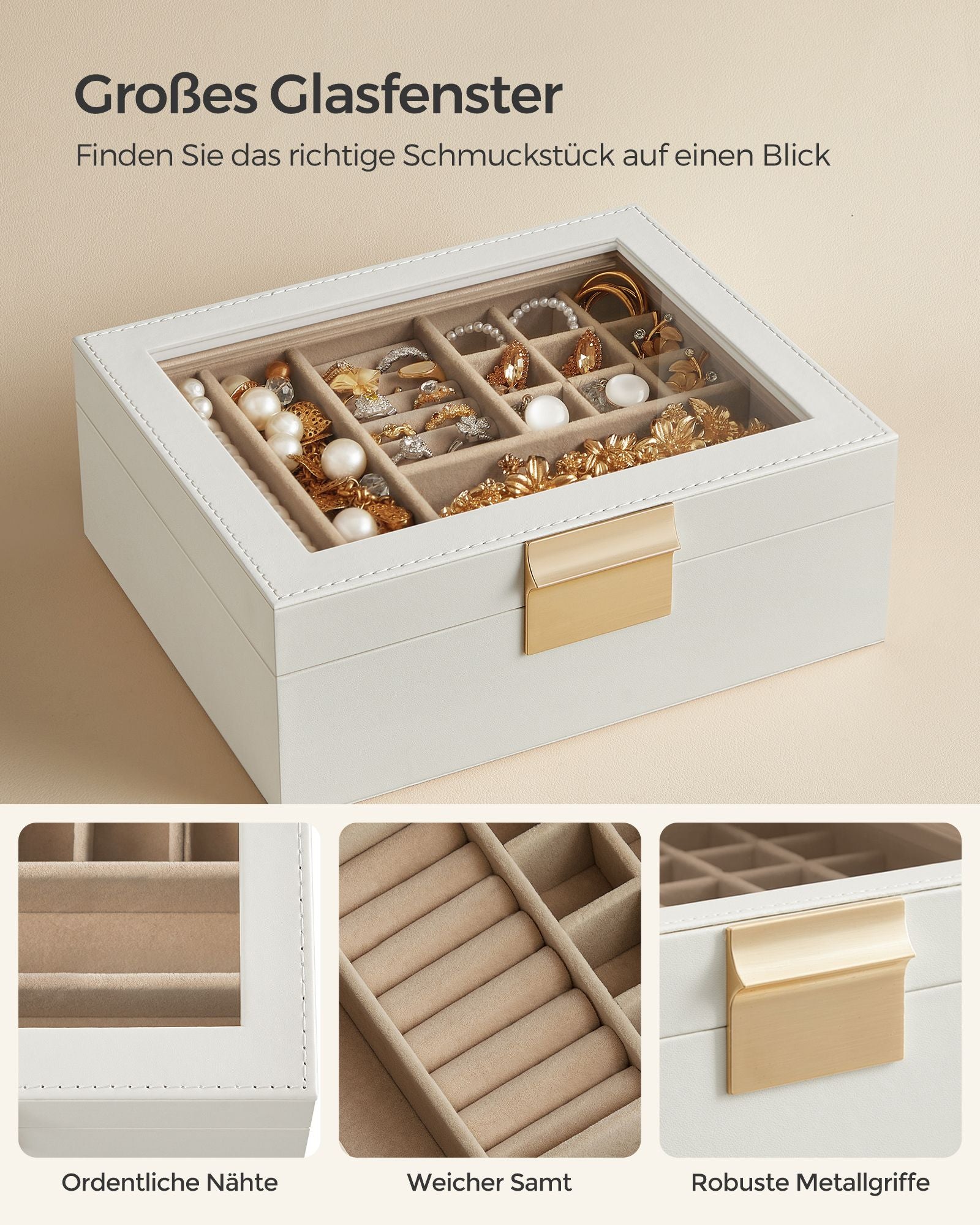 Jewelry box - 2 levels - White glass lid