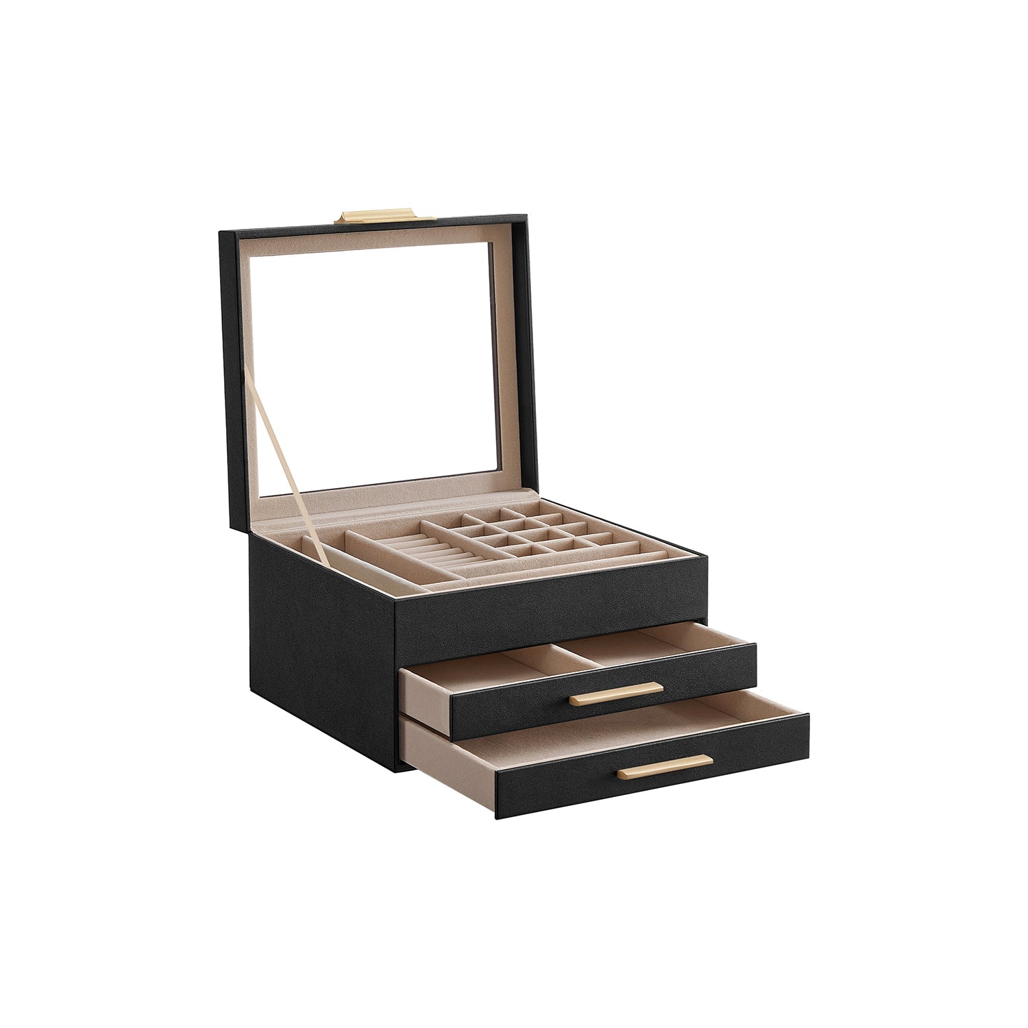 Jewelry box - With glass lid and 2 drawers - White