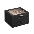Jewelry box - With glass lid and 2 drawers - White