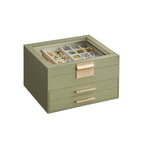 Jewelry box - With glass lid and 2 drawers - White
