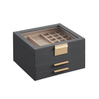 Jewelry box - With glass lid and 2 drawers - White