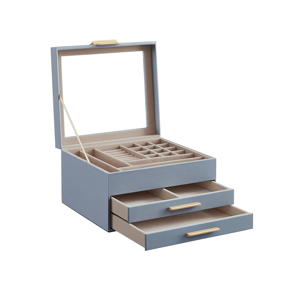 Jewelry box - With glass lid and 2 drawers - White