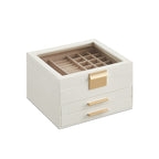 Jewelry box - With glass lid and 2 drawers - White