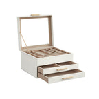 Jewelry box - With glass lid and 2 drawers - White
