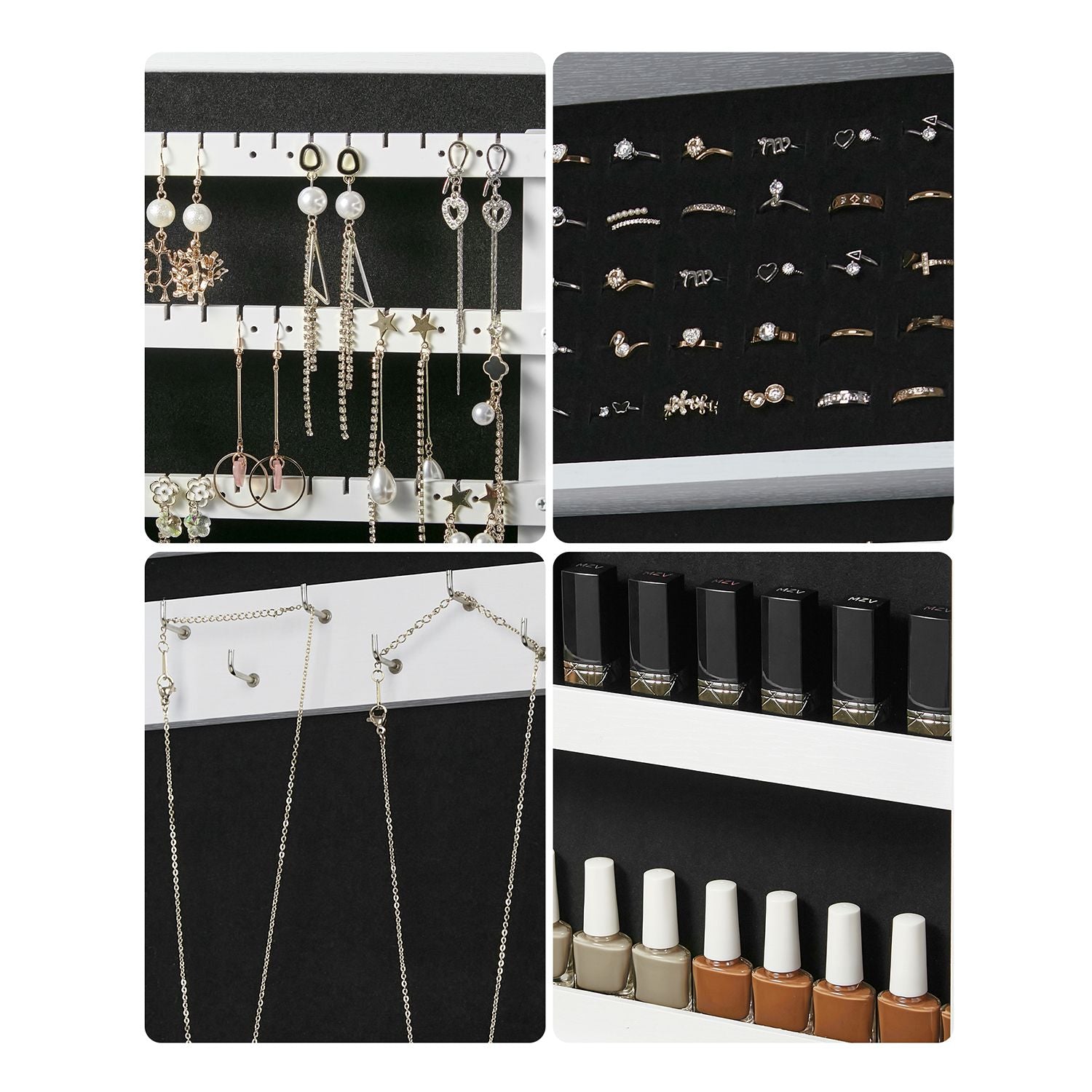 Jewelry cabinet - Hanging - with mirror - with lock - white