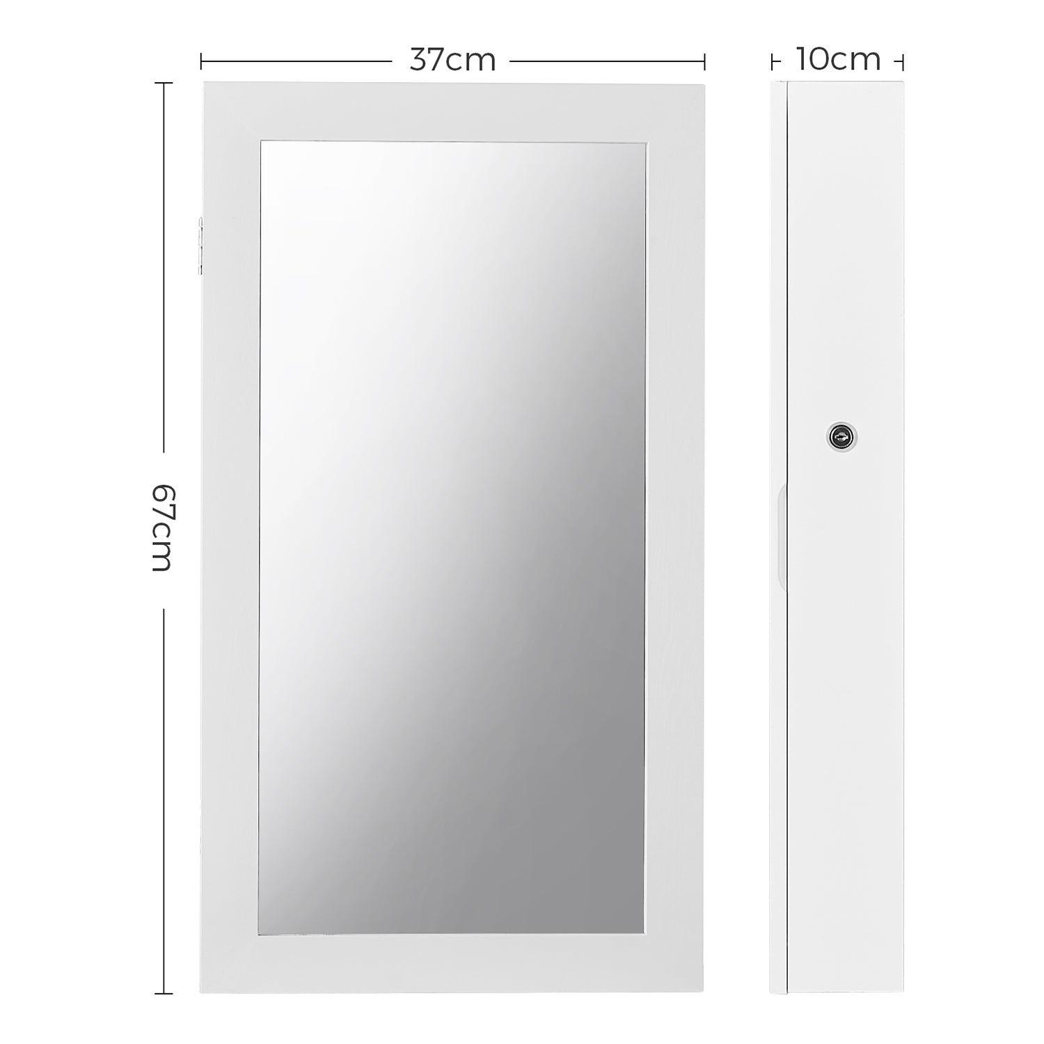 Jewelry cabinet - Hanging - with mirror - with lock - white
