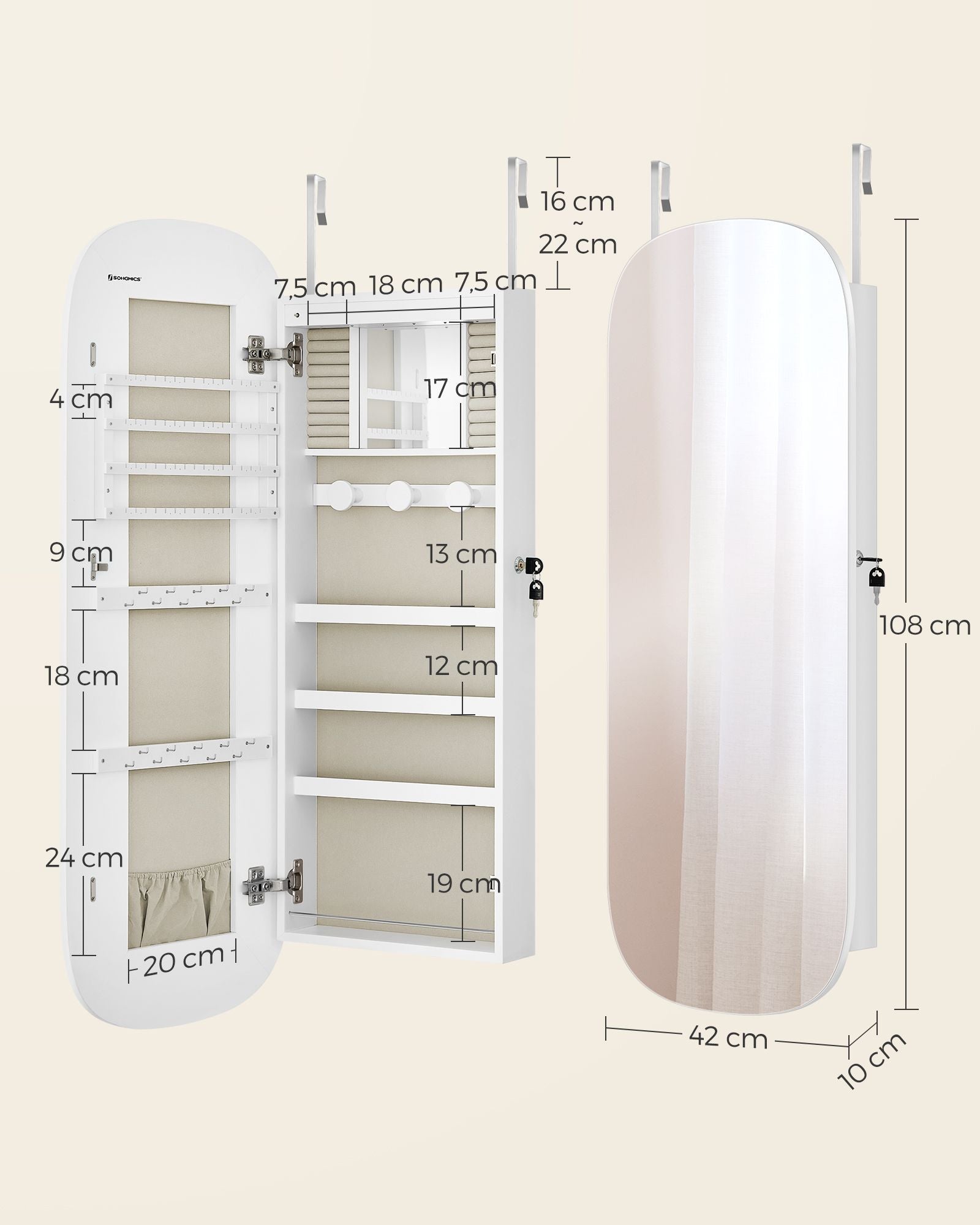 Wall cabinet - With mirror surface - White