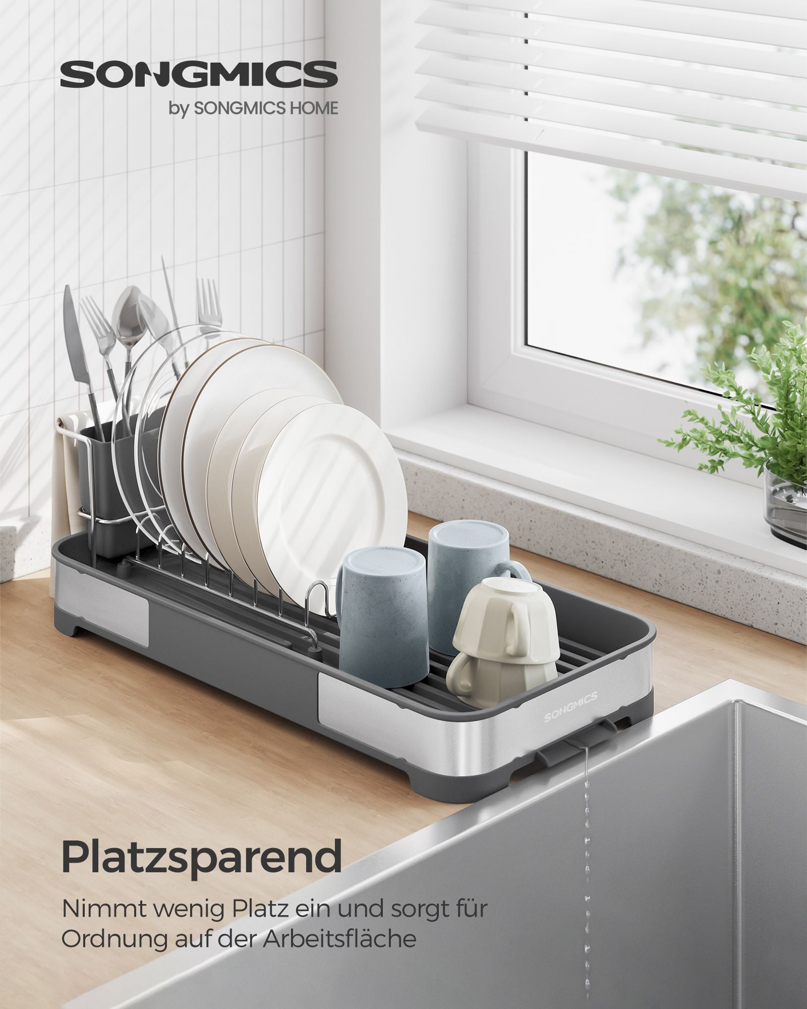Drainfar of stainless steel for crockery in silver gray