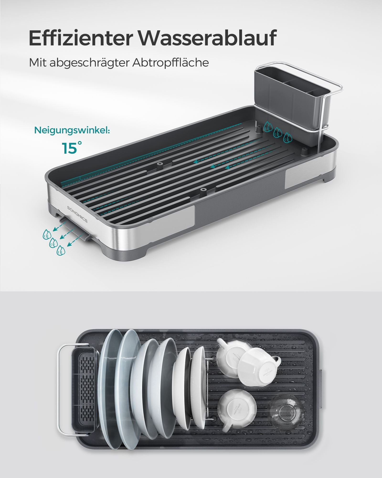 Drainfar of stainless steel for crockery in silver gray