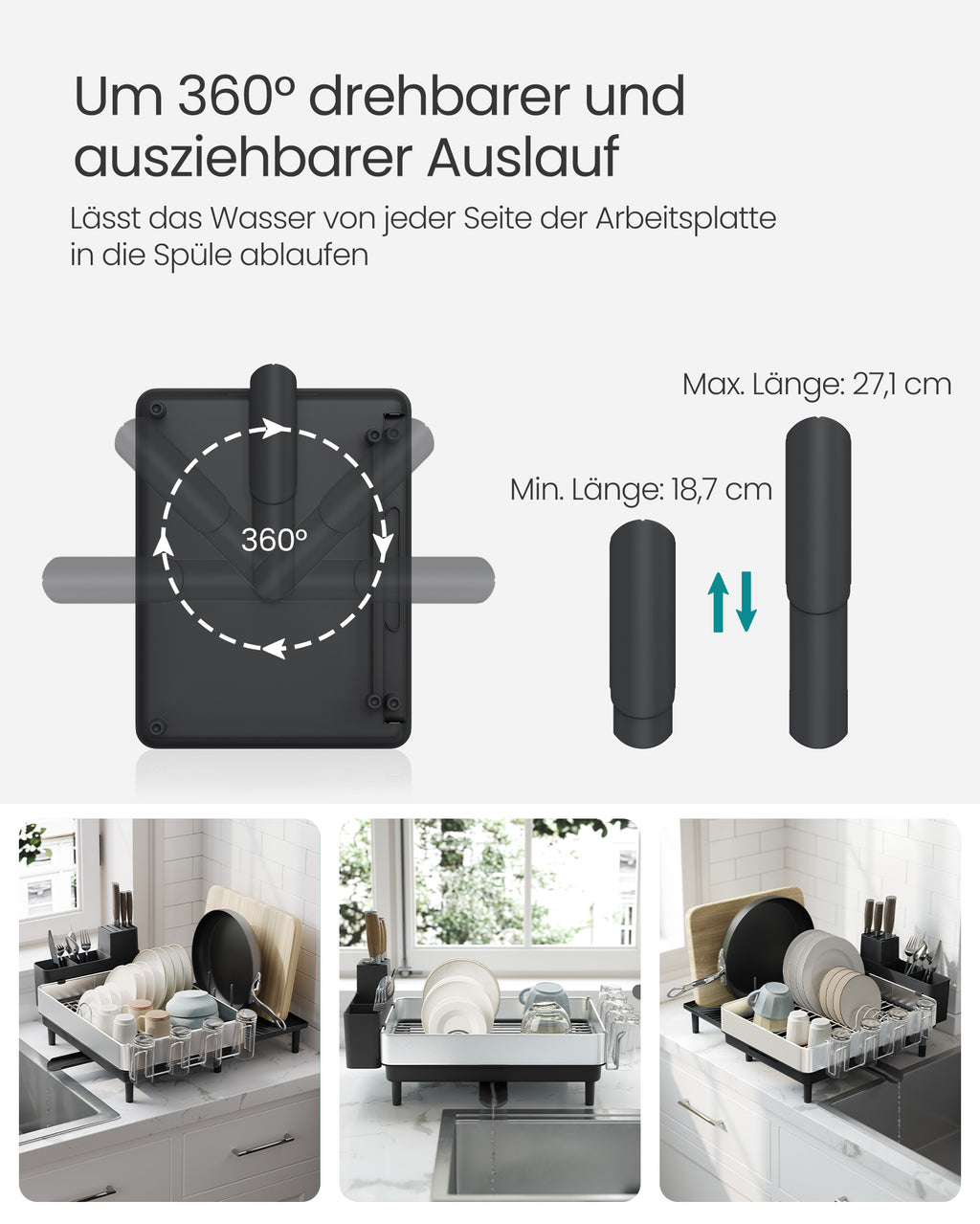 Drain rack with holders for silver black cutlery