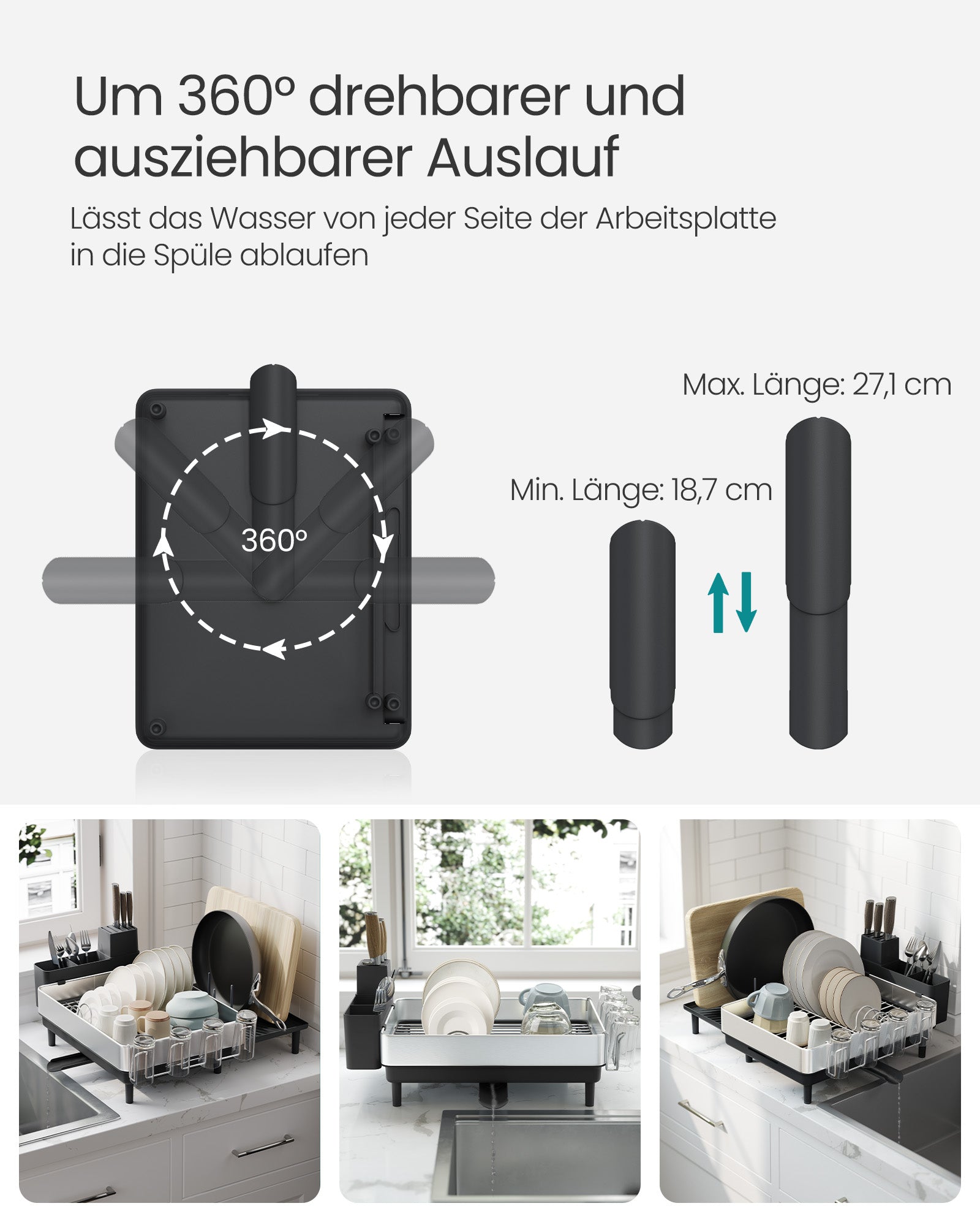 Drain rack with holders for silver black cutlery