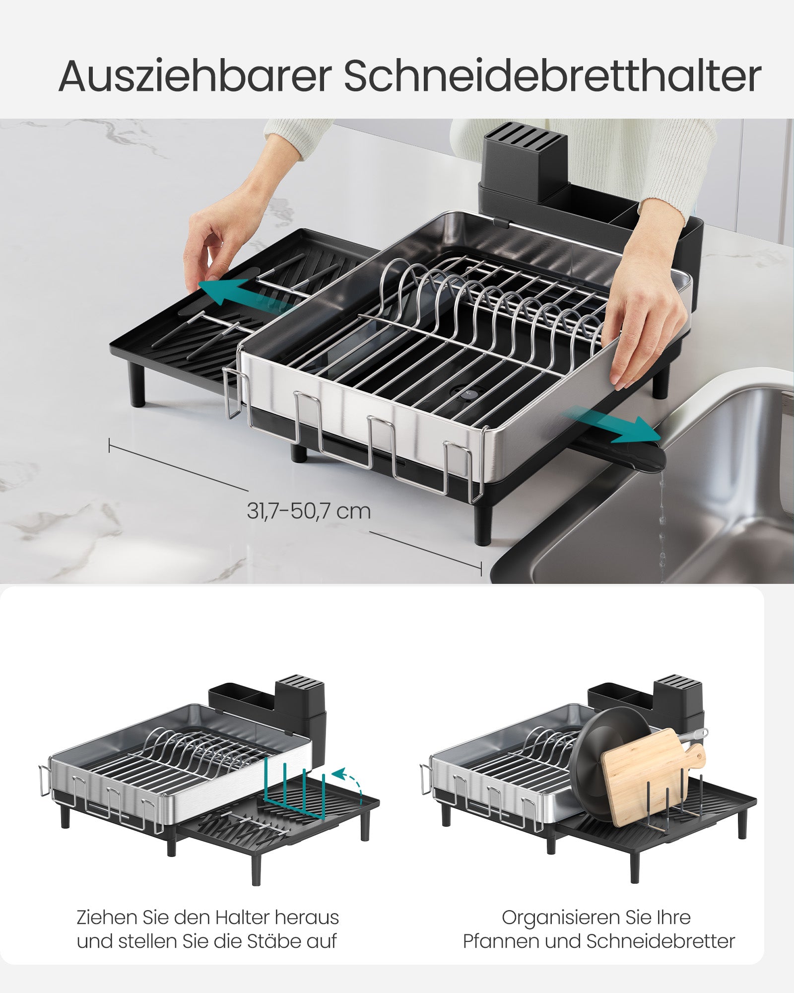 Drain rack with holders for silver black cutlery