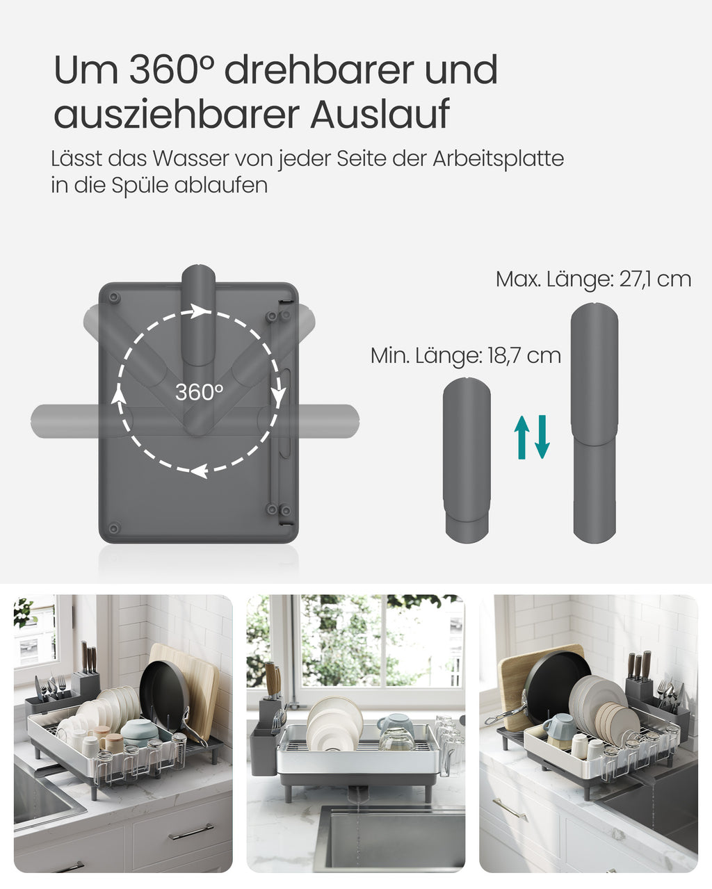 Drain rack with silver gray cutlery holders