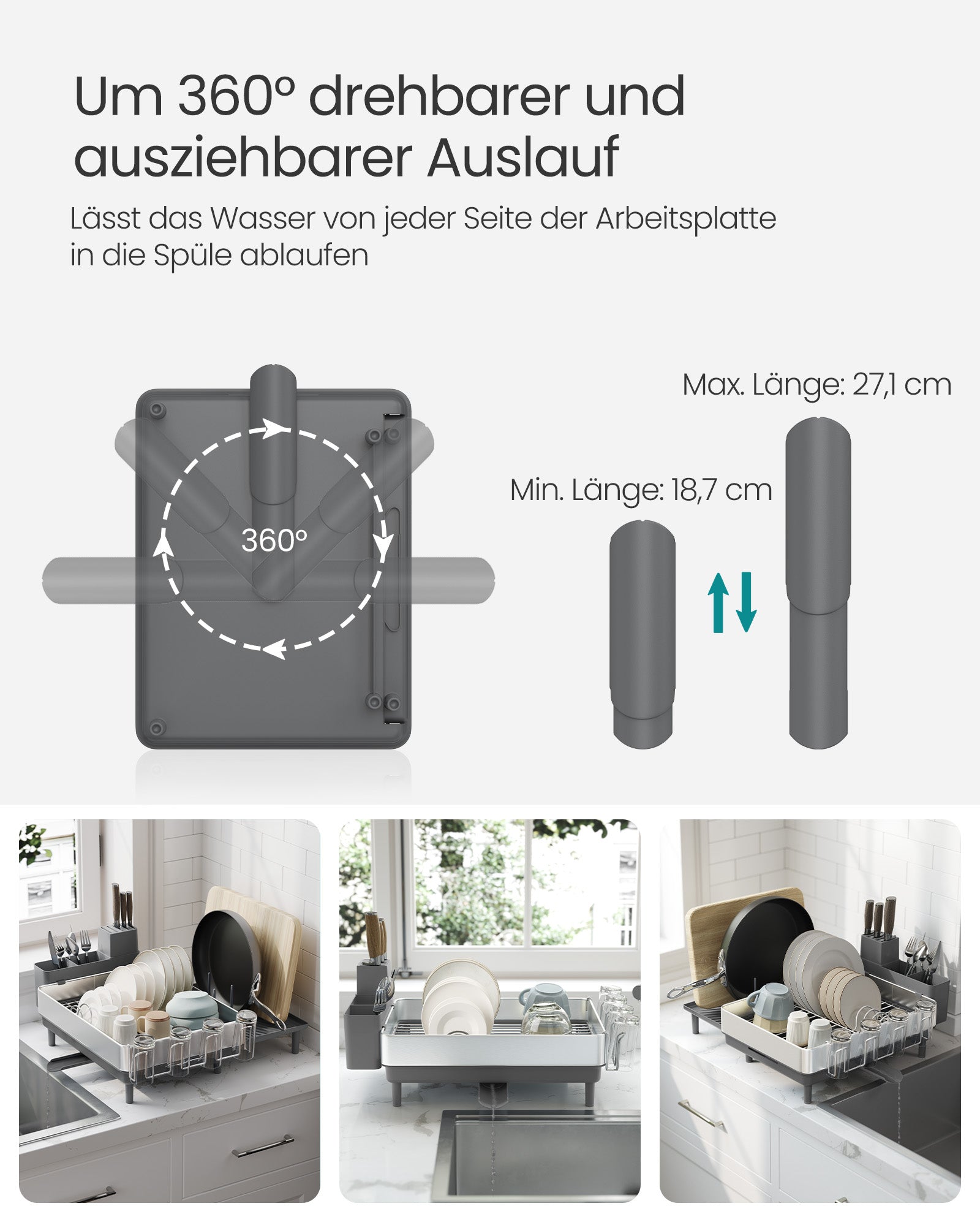 Drain rack with silver gray cutlery holders