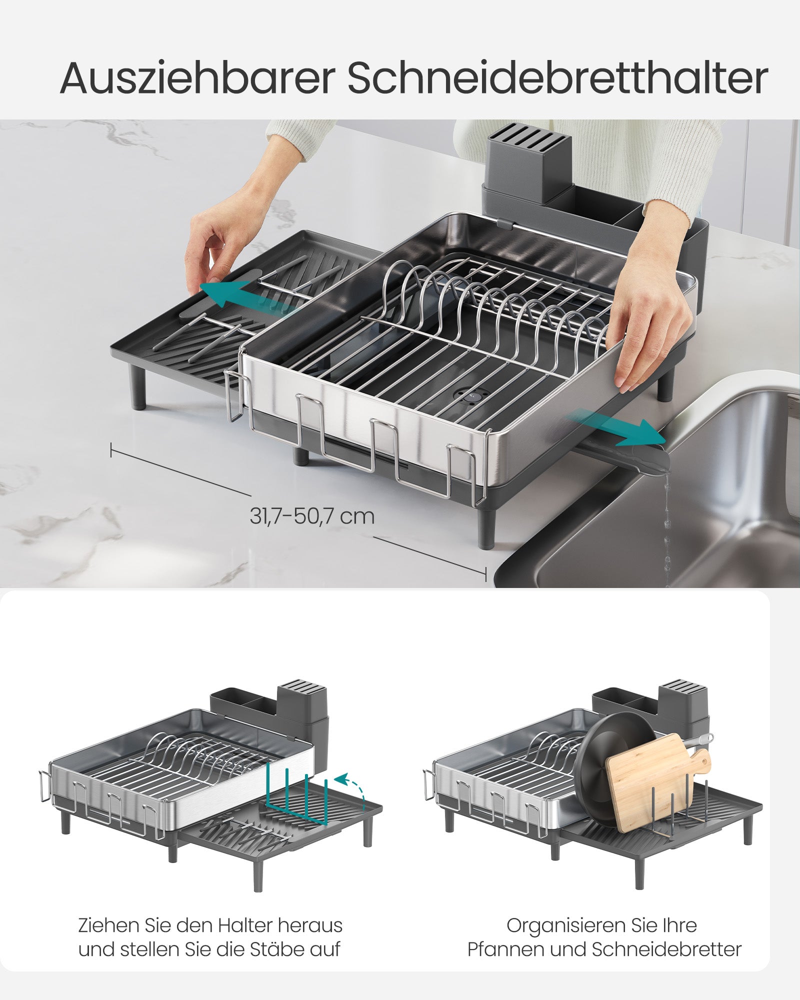 Drain rack with silver gray cutlery holders