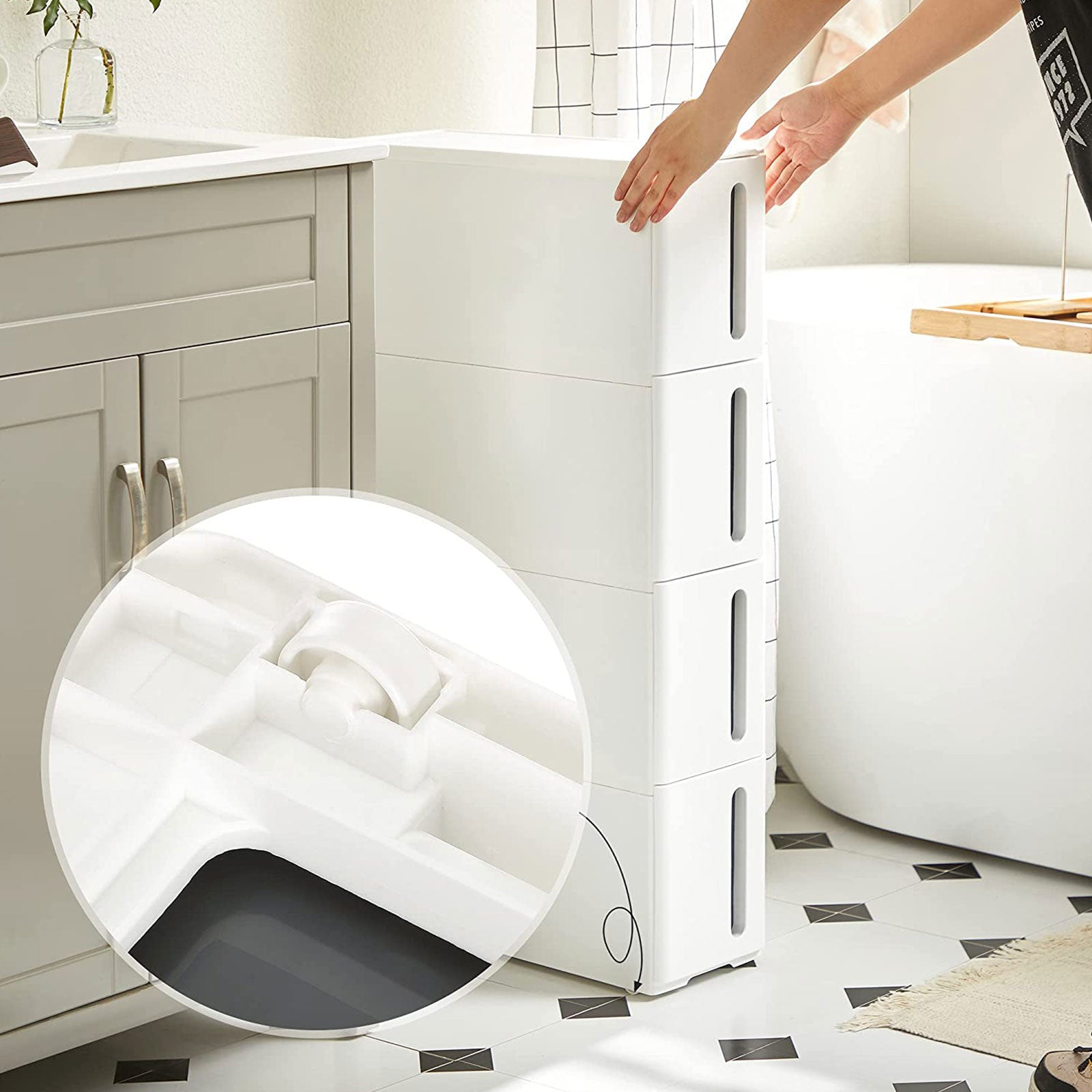 Nisrek - narrow trolley - with 4 drawers - extendable - on wheels - white