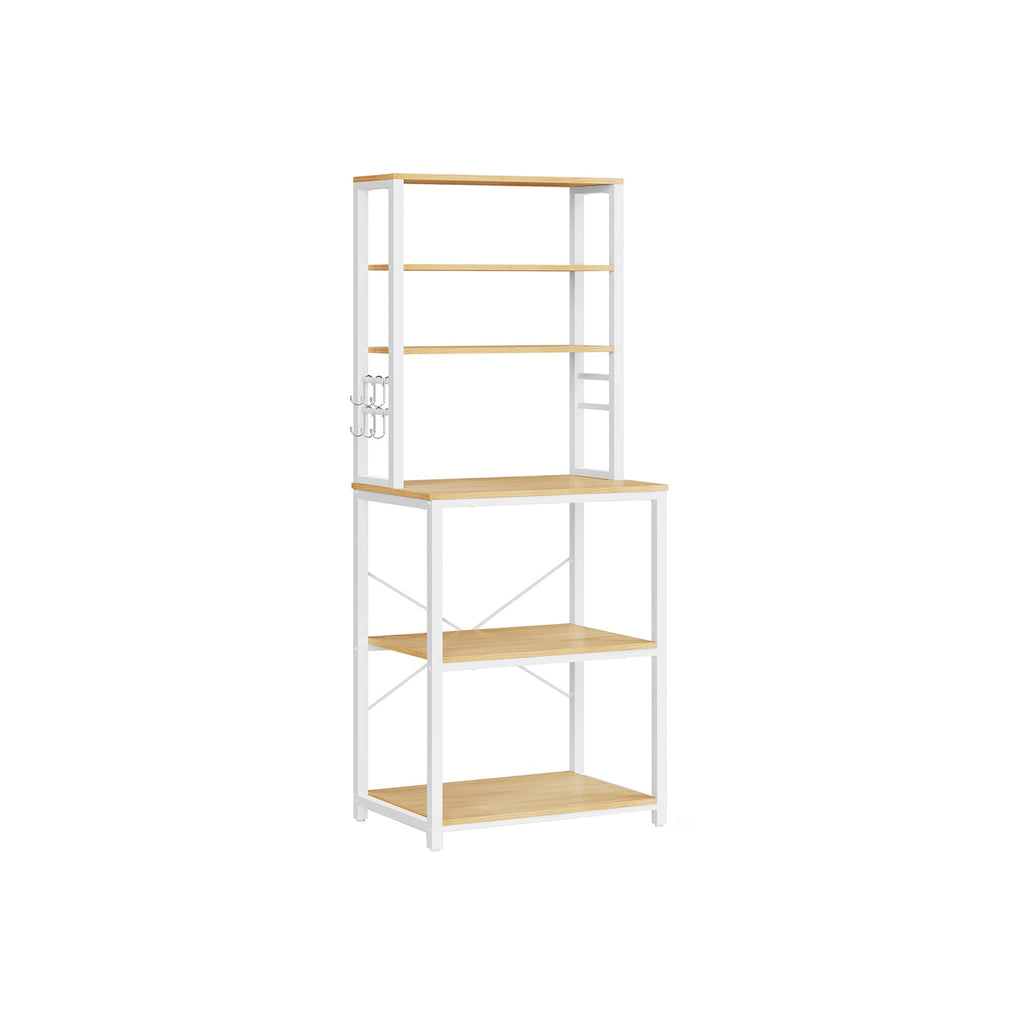 Kitchen rack - Kitchen cupboard - With shelves and 8 hooks - Microwave shelf - 40 x 60 x 167 cm