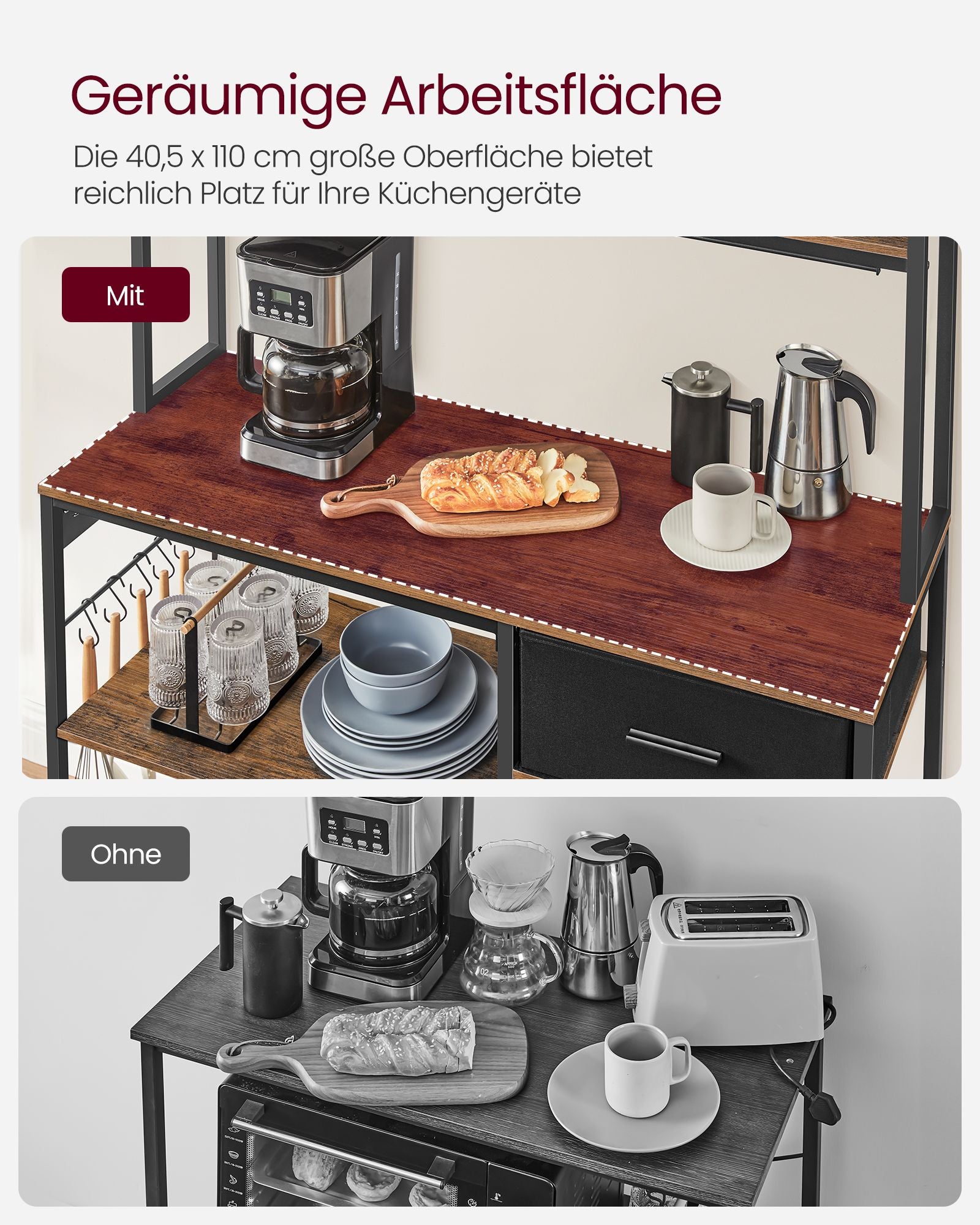 Kitchenplank - with sockets & adjustable shelves - Vintage Brown & Ink -Zwart