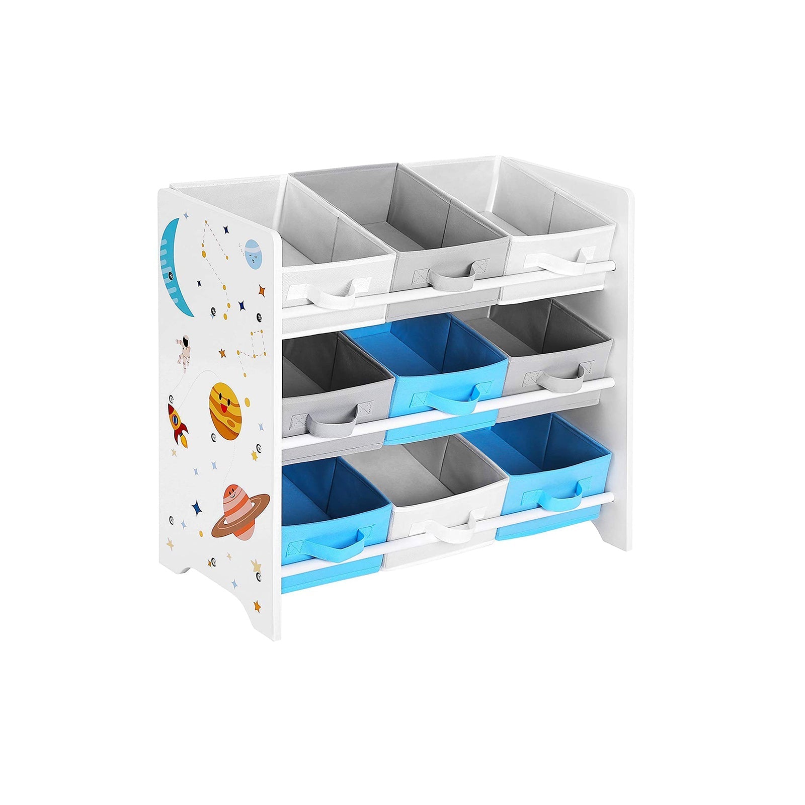 Children's cabinet - Bookcase for Toys - 9 Fleece Storage boxes - White/Blue