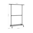 Clothing rack - Industrial Design - On Wheels - Laxable up to 110 kg - Black