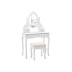 Dressing table-Make-up table-5 drawers-Rotating mirror-with stool-white