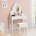 Dressing table-Make-up table-5 drawers-Rotating mirror-with stool-white