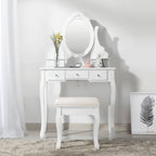 Dressing table-Make-up table-5 drawers-Rotating mirror-with stool-white