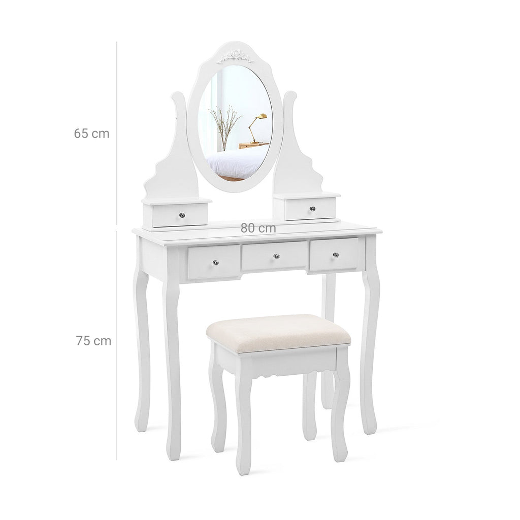 Dressing table-Make-up table-5 drawers-Rotating mirror-with stool-white