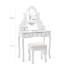 Dressing table-Make-up table-5 drawers-Rotating mirror-with stool-white