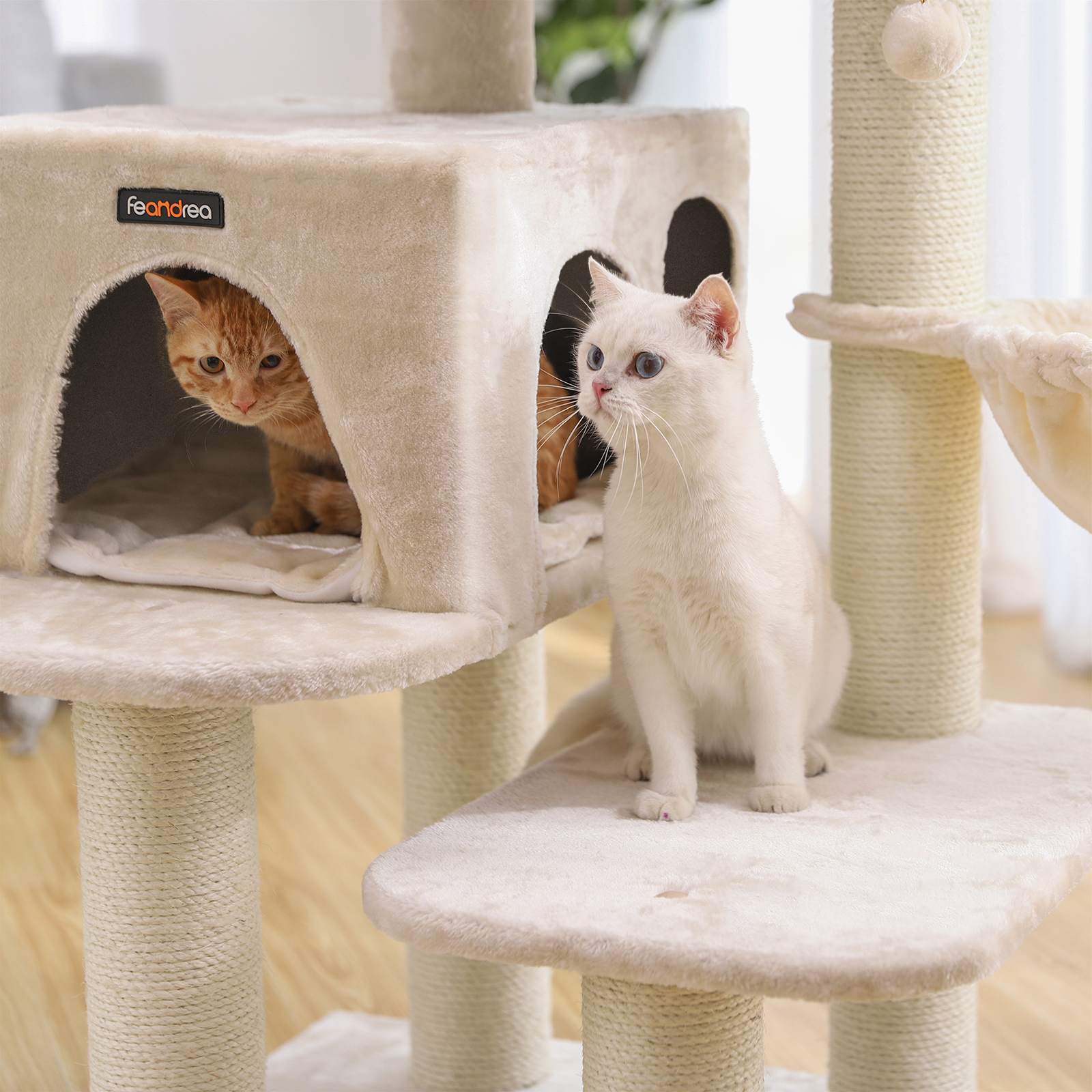Scratching post - climbing tree - with platform, hammock and cave - cream