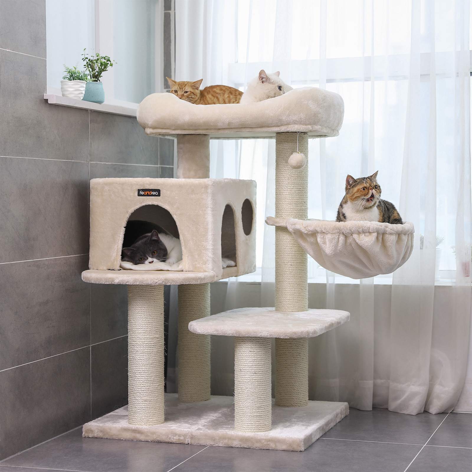 Scratching post - climbing tree - with platform, hammock and cave - cream