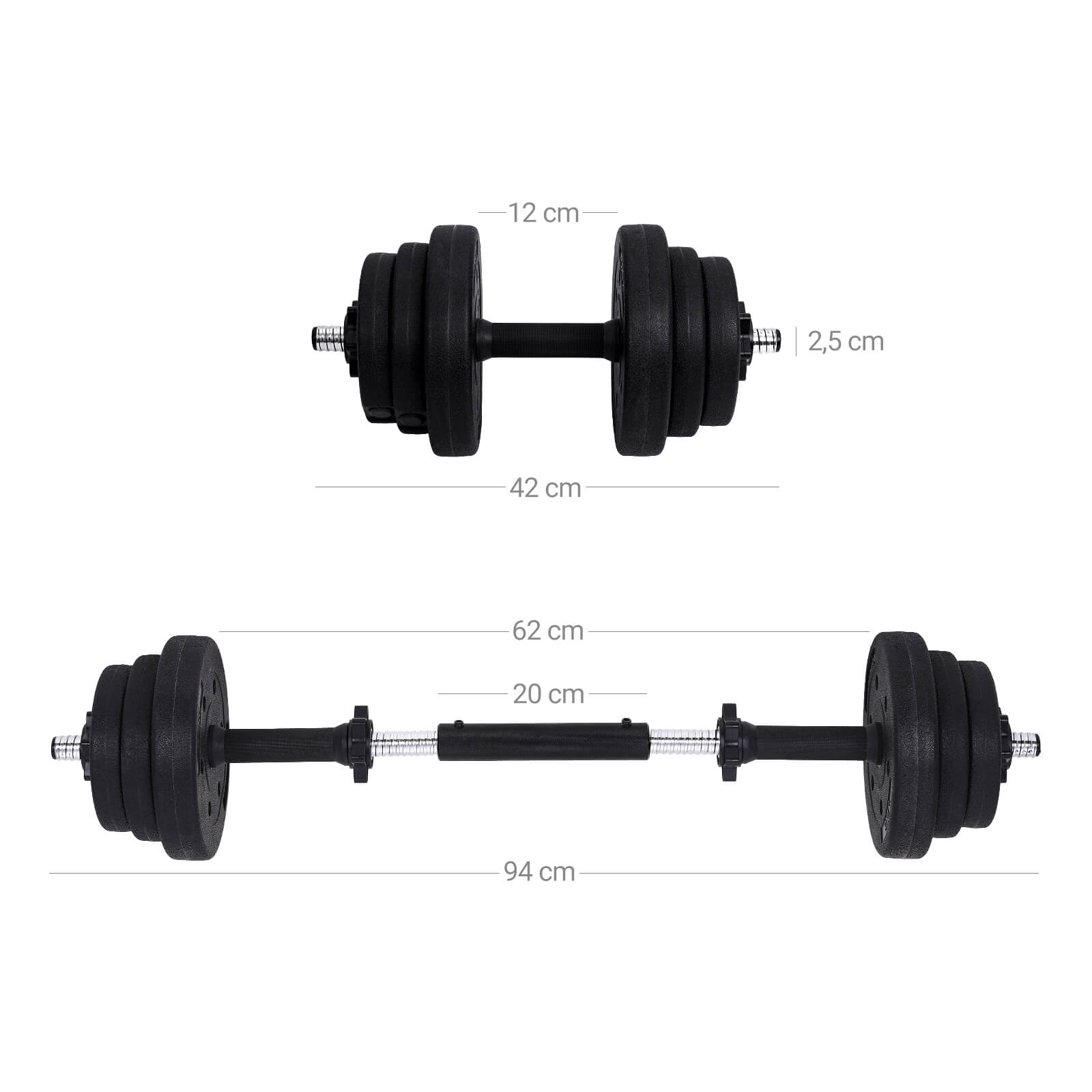 HALKERSET - Adjustable Dumbbells - 20 kg / 30 kg - plastic with steel tube