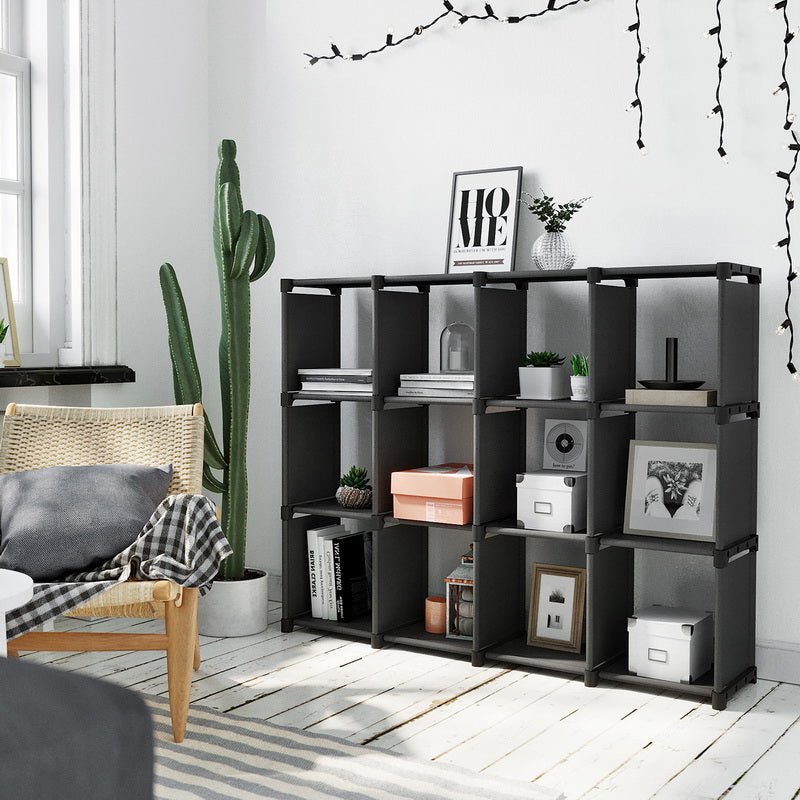 Cube cabinet - Bookcase with 12 cubes - 105 x 30 x 140 cm - Black