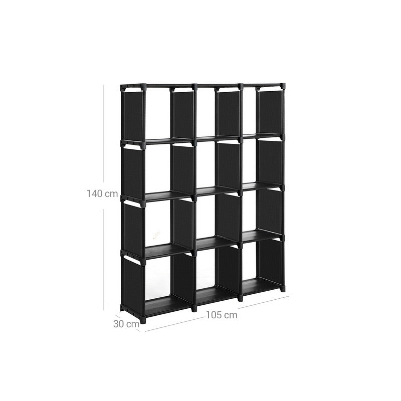 Cube cabinet - Bookcase with 12 cubes - 105 x 30 x 140 cm - Black