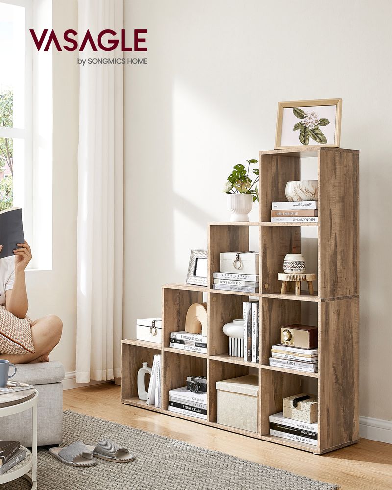 Bookcase - compartue cabinet - with 10 compartments - made of wood - Brown