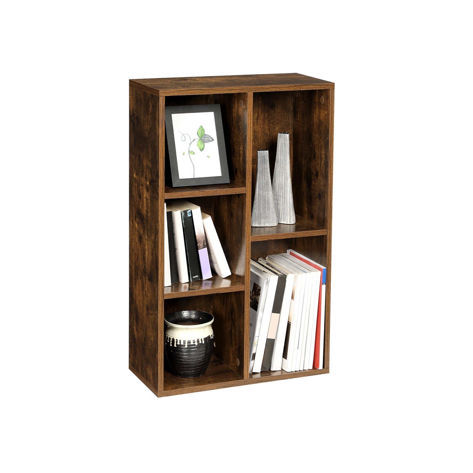 Bookcase - Standing bookshelf - 5 compartments - Living room cabinet - Brown