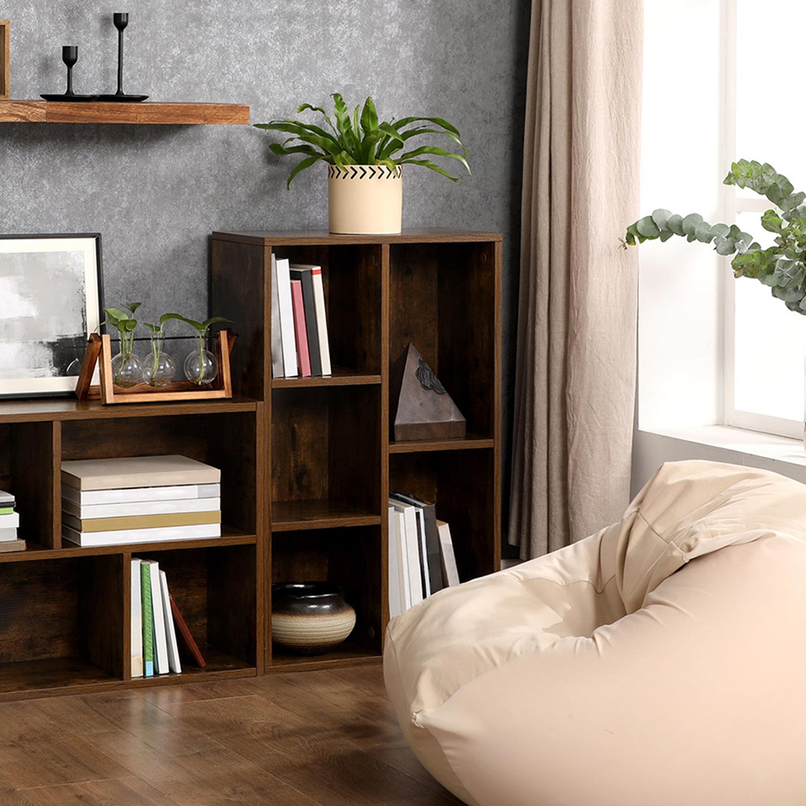 Bookcase - Standing bookshelf - 5 compartments - Living room cabinet - Brown