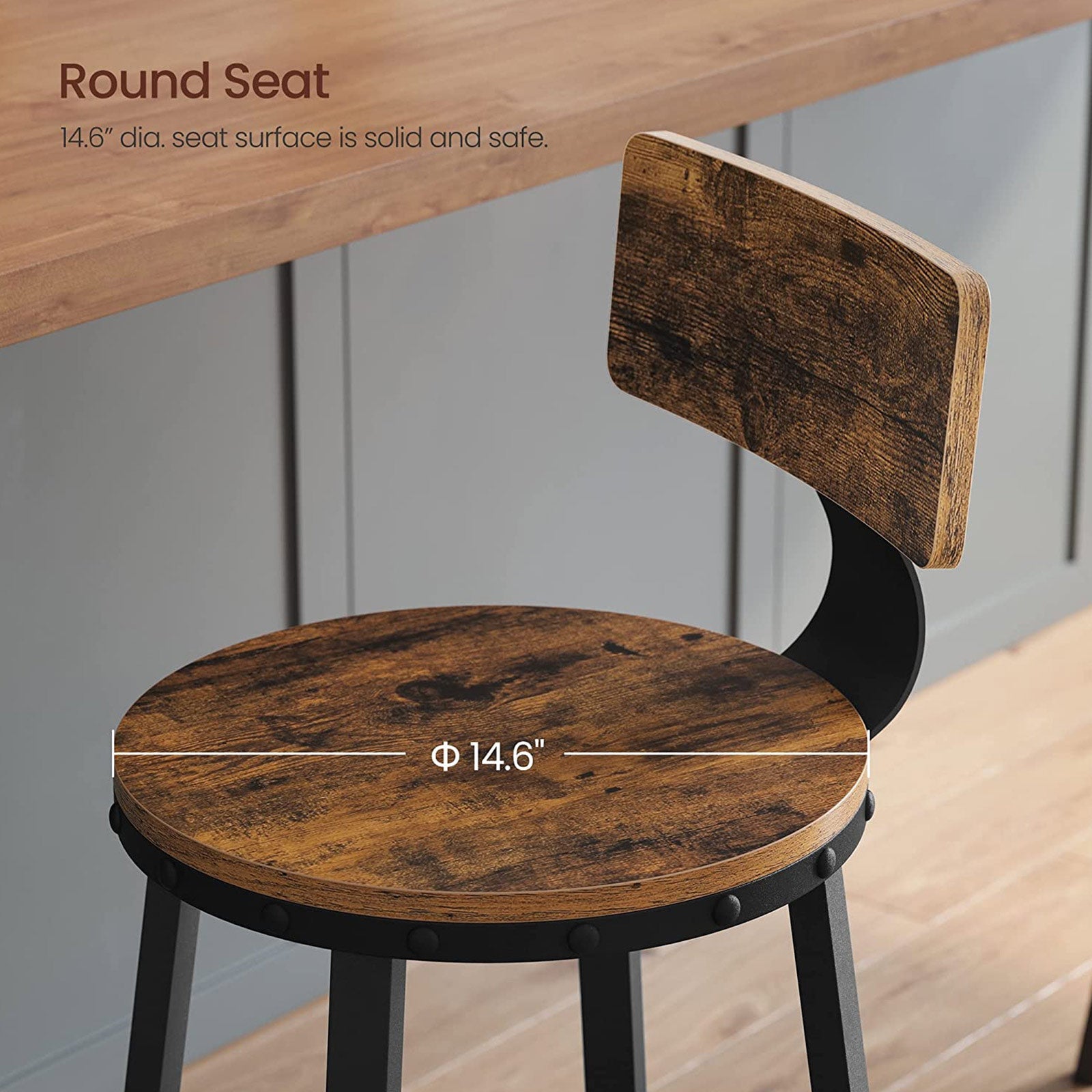 Bar stools - Set of 2 - With backrest - Wooden seat - Brown