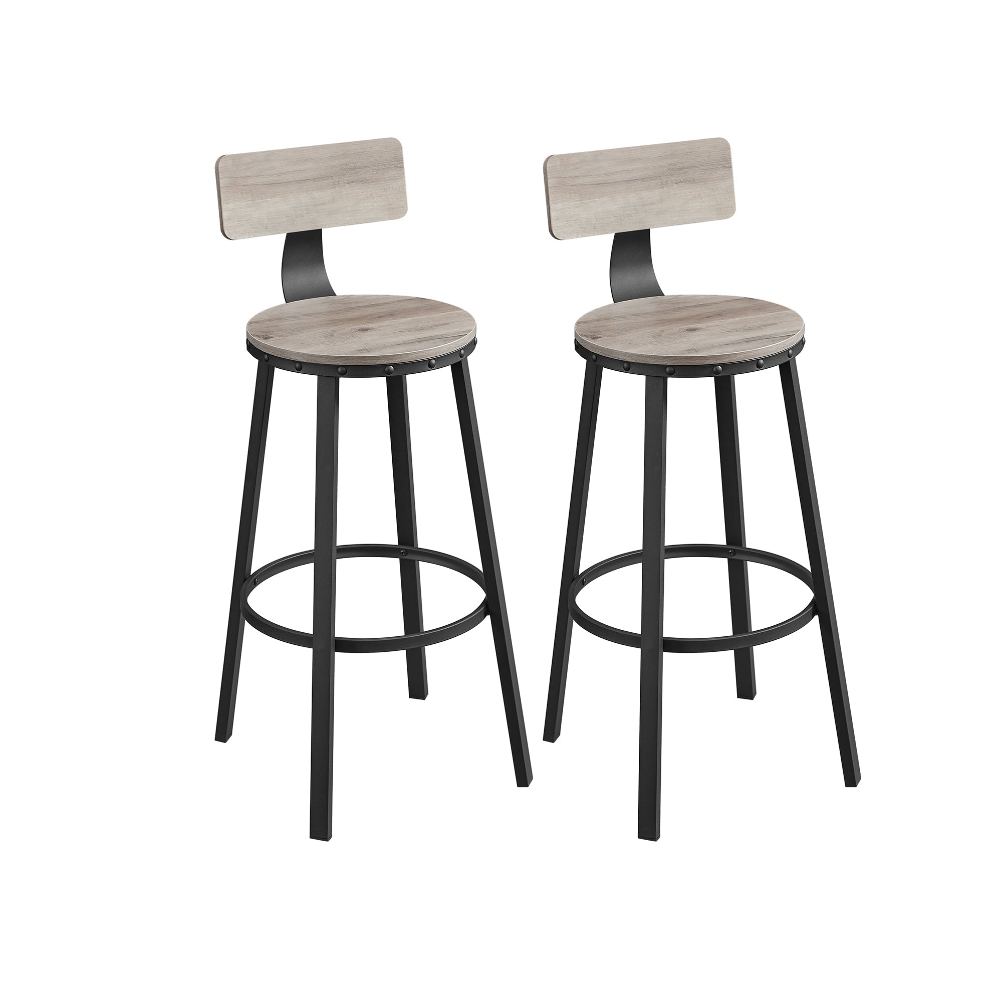 Bar stools - Set of 2 - With backrest - Wooden seat - Brown