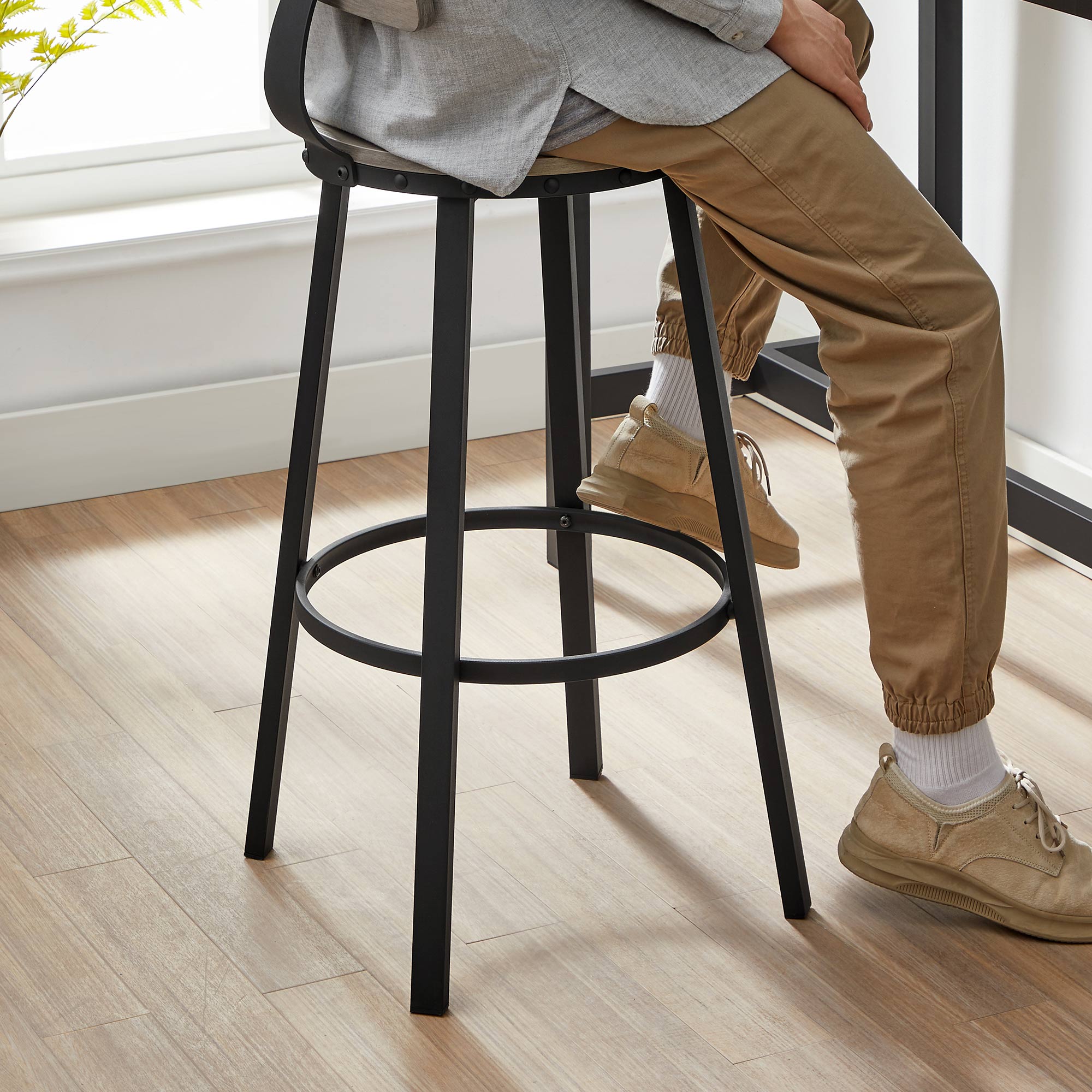 Bar stools - Set of 2 - With backrest - Wooden seat - Gray Black