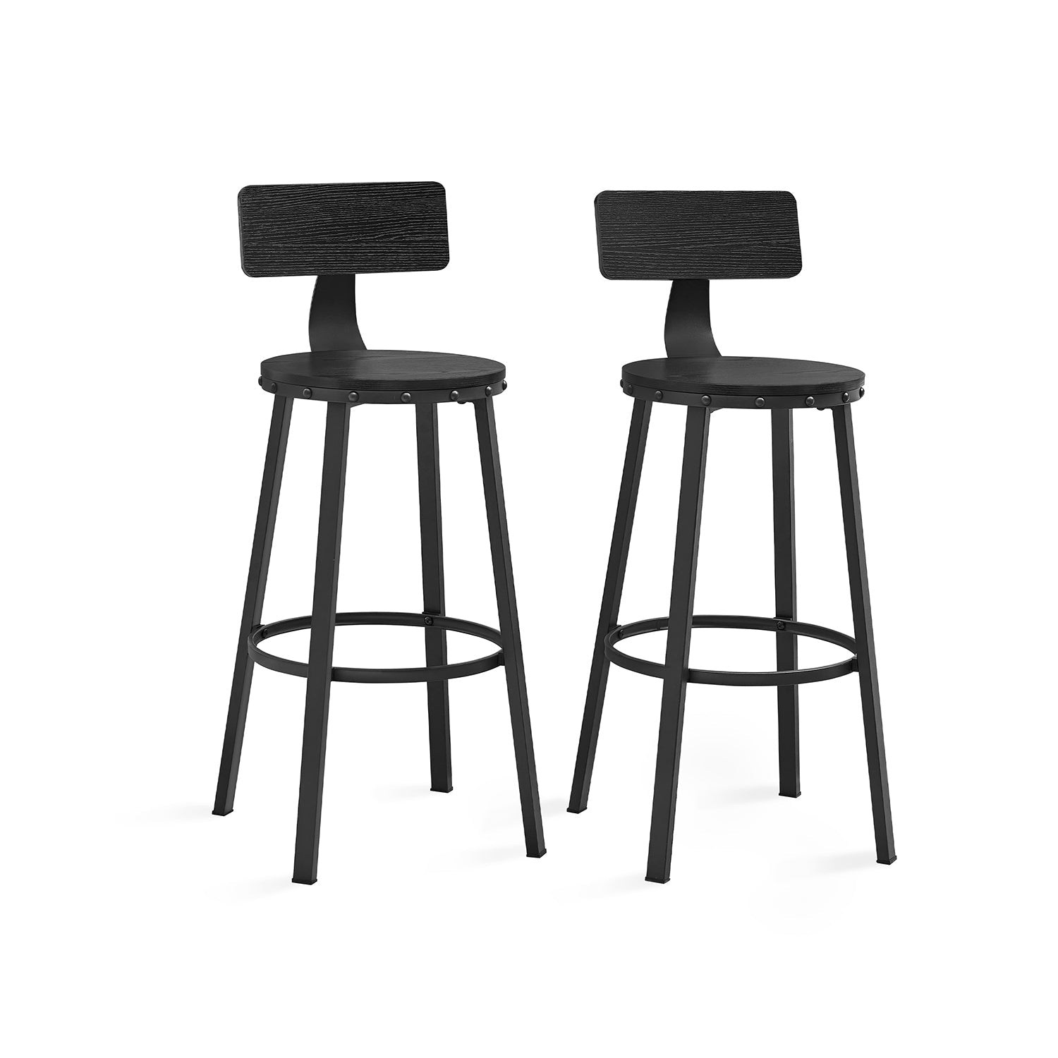 Bar stools - Set of 2 - With backrest - Wooden seat - Brown