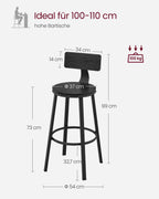 Bar stool - Set of 2 - Industrial Design - Ebony Black