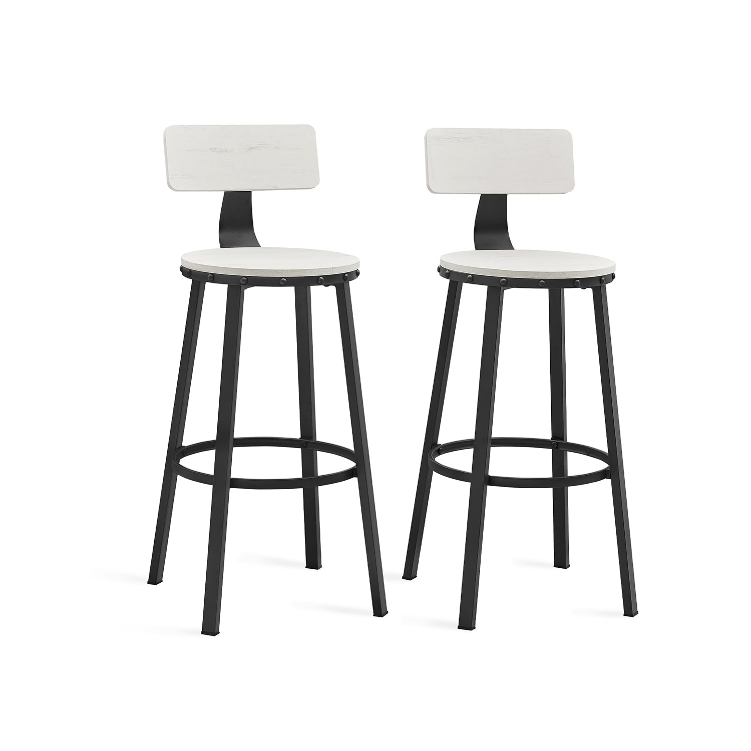 Bar stools - Set of 2 - With backrest - Wooden seat - Brown