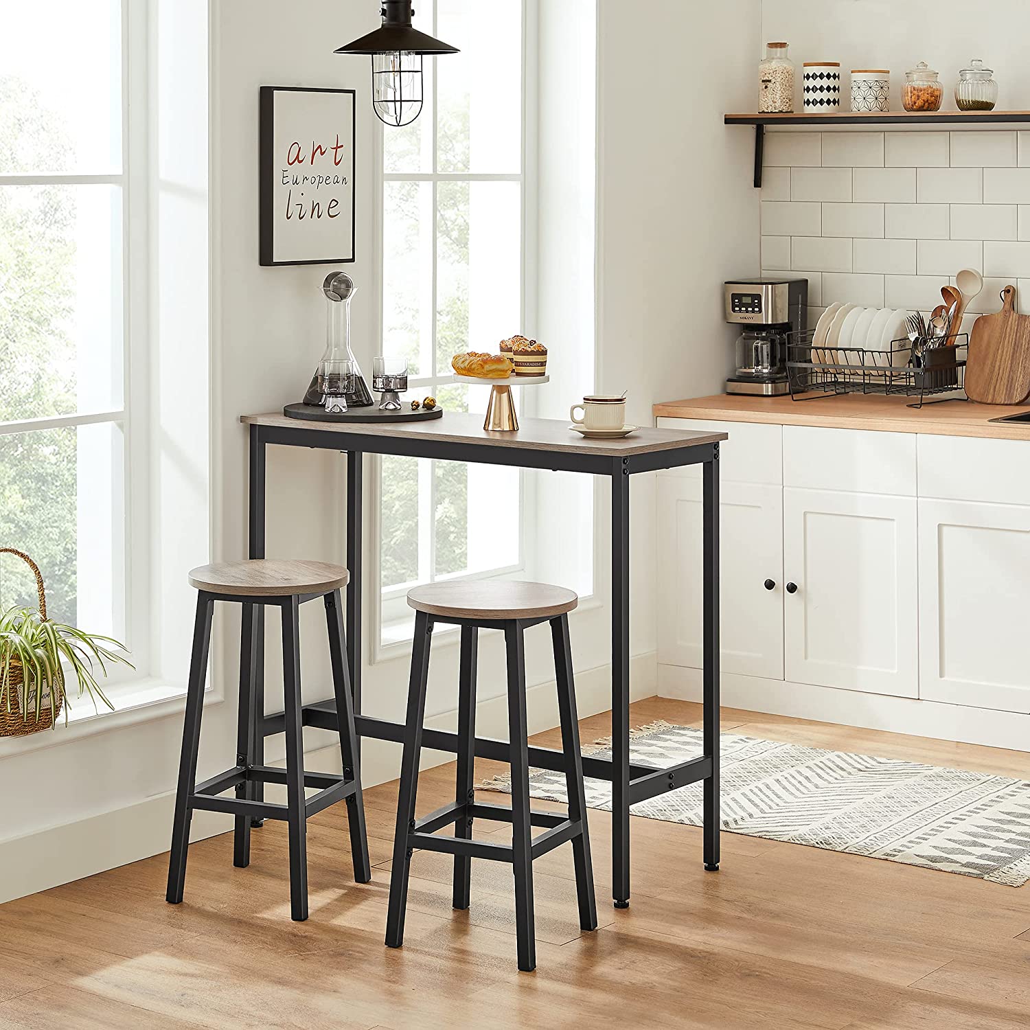 Bar stools - Set of 2 - Bar chairs - Height 65 cm - Round - With steel frame