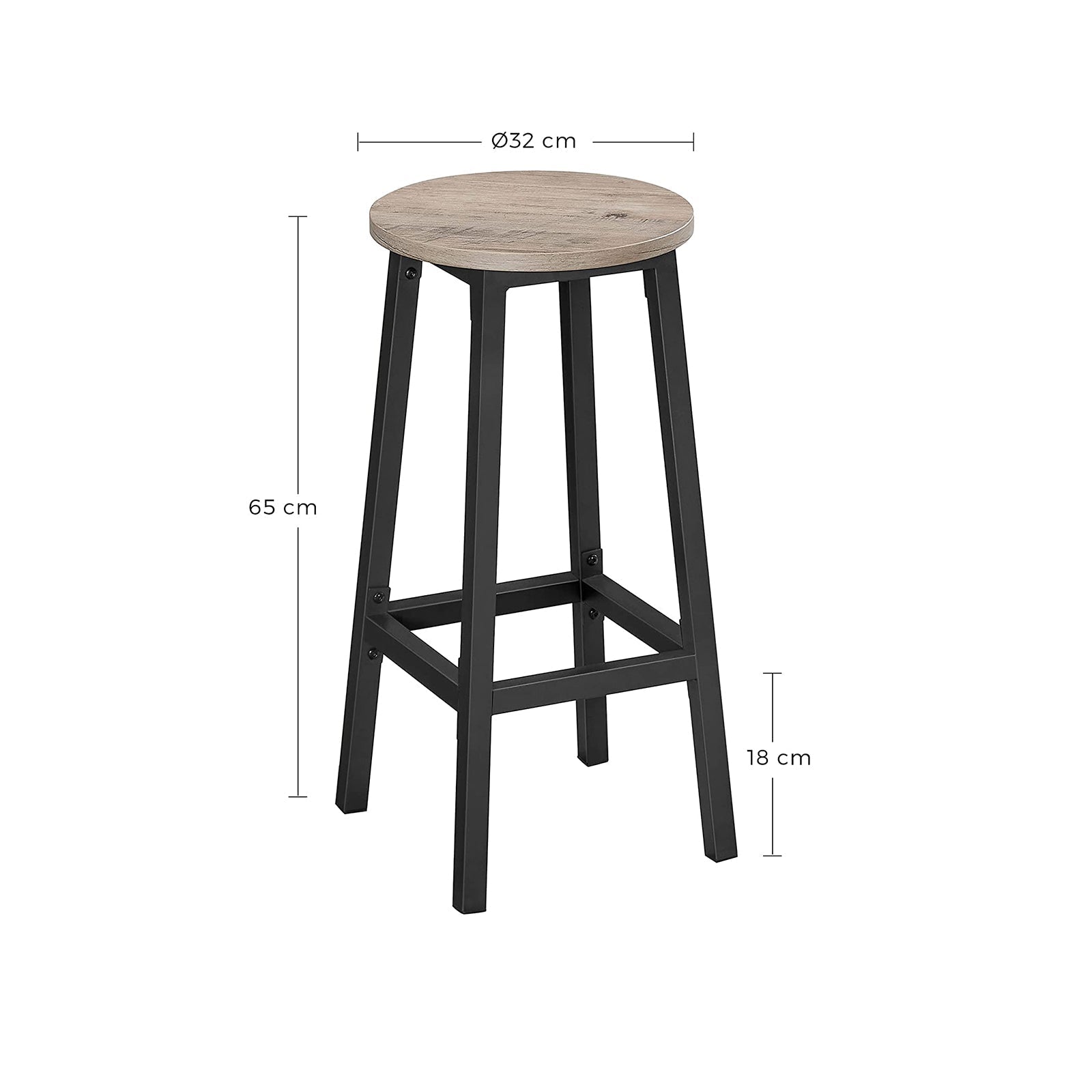 Bar stools - Set of 2 - Bar chairs - Height 65 cm - Round - With steel frame
