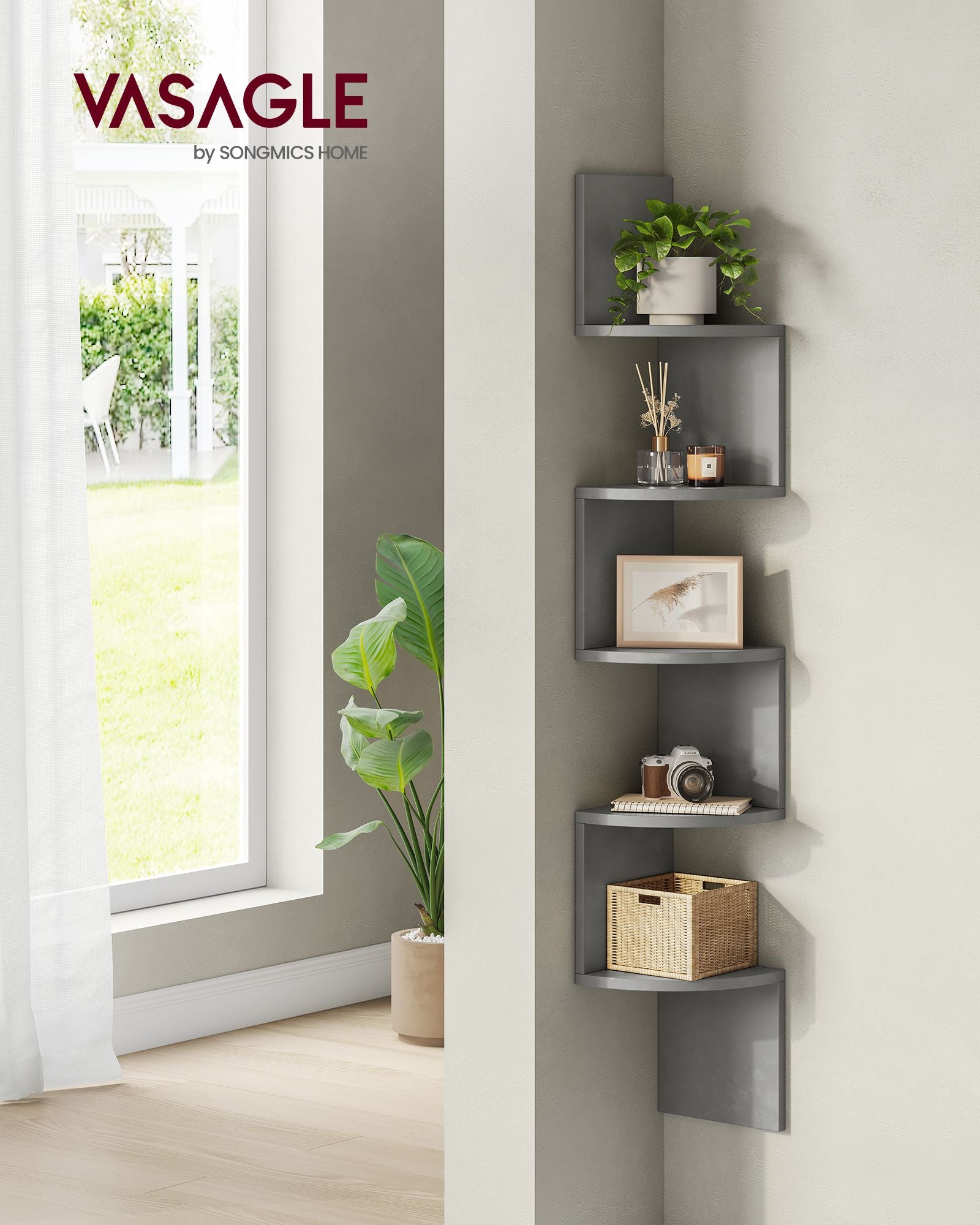 Wall shelf with 5 shelves for plants and CDs