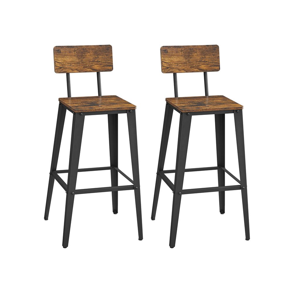Bar stool - Bar chairs - Kitchen chairs - Set of 2 - With backrest - Steel frame - Brown Black