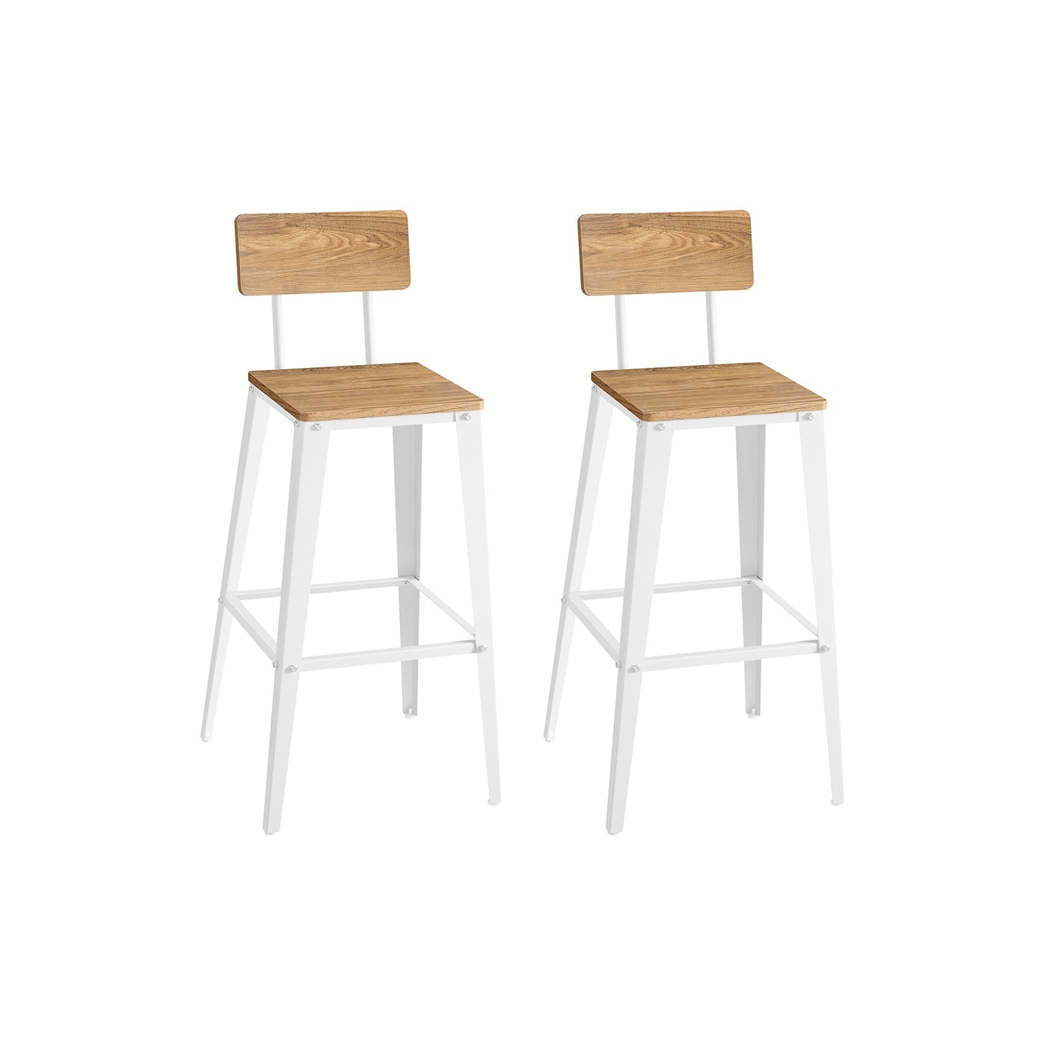 Bar stool - Bar chairs - Kitchen chairs - Set of 2 - With backrest - Steel frame - Brown Black