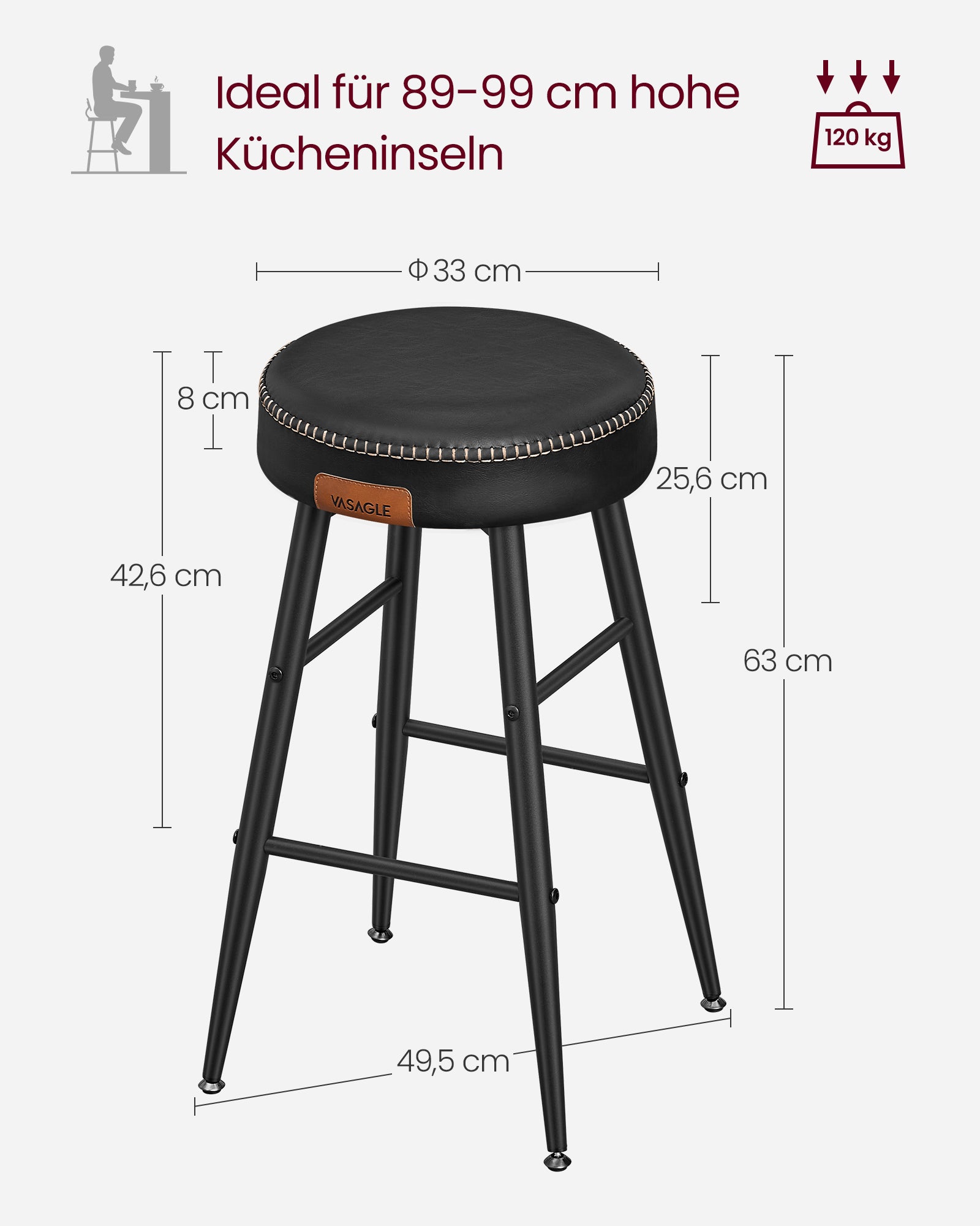 Ekho collection - Bar stool - Set of 2 - easy to mount - 63 cm high